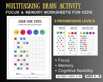 Focus Activities for Kids | Color Code Paths | OT Worksheets Ages 4-8