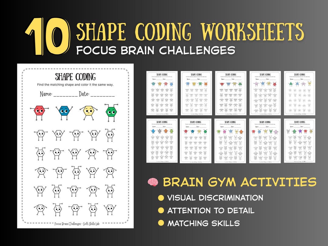 Shape Coding Worksheets for Kids | Visual Discrimination, Matching ...