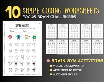 Shape Coding Worksheets for Kids | Visual Discrimination, Matching Skills (PDF Download)