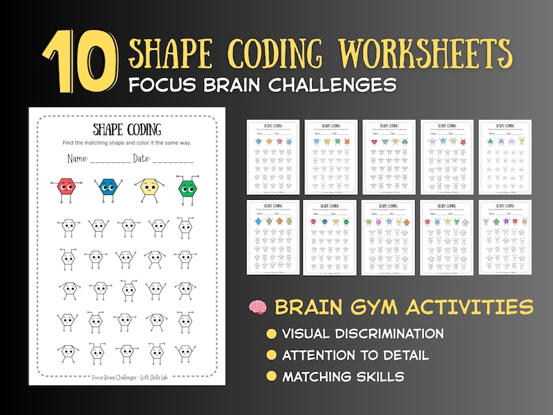 Shape Coding Worksheets for Kids | Visual Discrimination, Matching ...