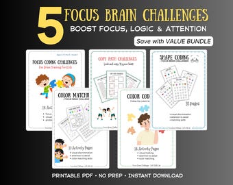 Attention & Focus Activities for Kids Bundle | Logic Games Printable Worksheets