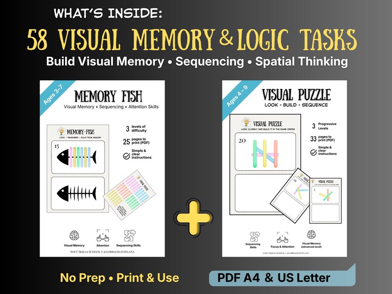 Brain Logic Printable Worksheets for Kids: Visual Memory & Coding ...