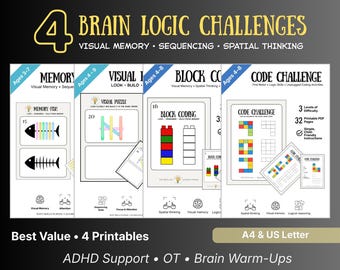 Brain Logic Printable Worksheets for Kids: Visual Memory & Coding Challenge Workbook (PDF Download)