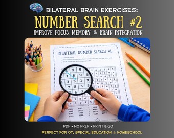 Bilateral Number Search Worksheets | Brain Exercise, OT, ADHD (PDF Download)
