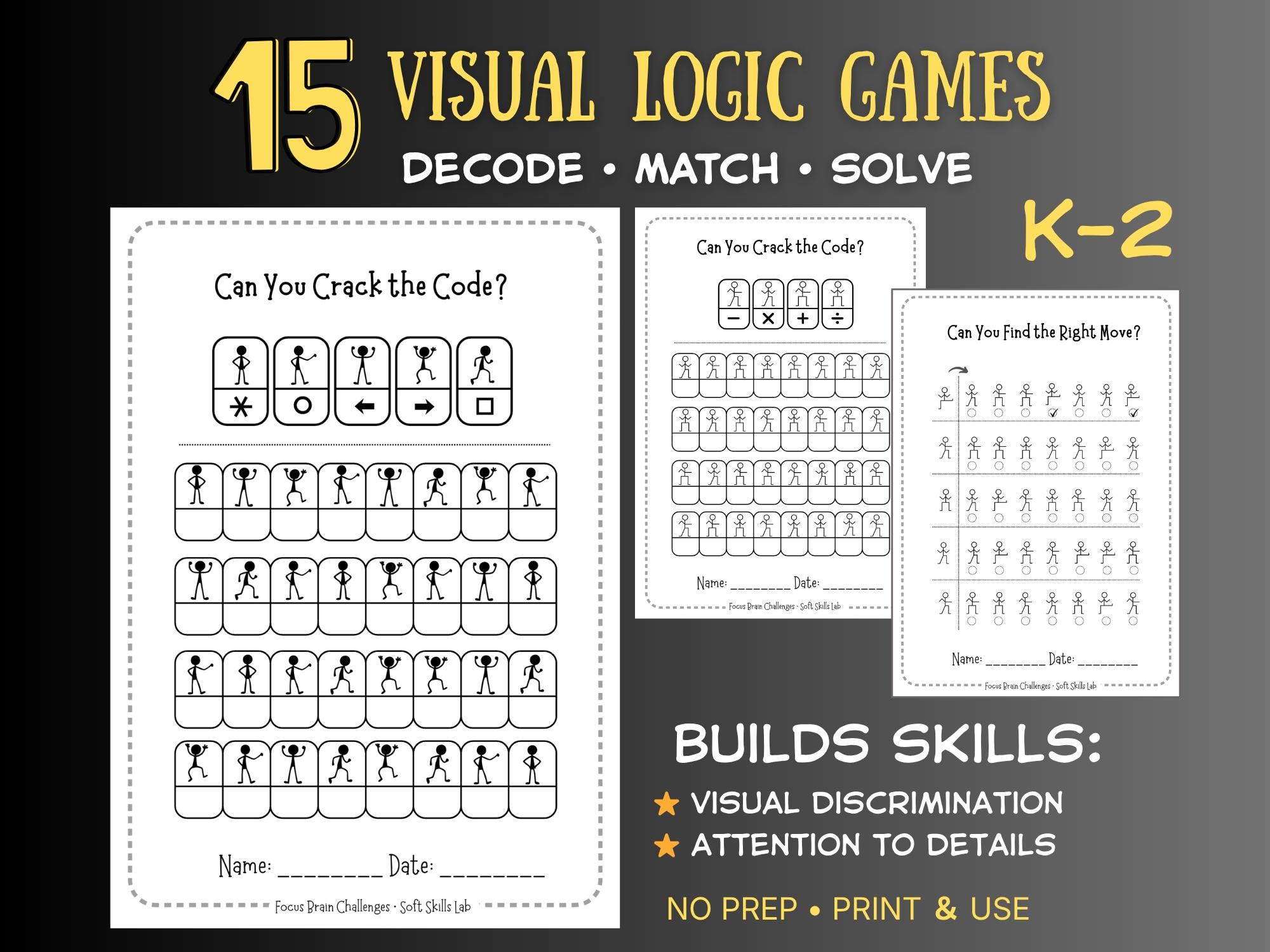 Visual Logic Games for Kids Focus & Attention Activities Brain Challenge Printable PDF