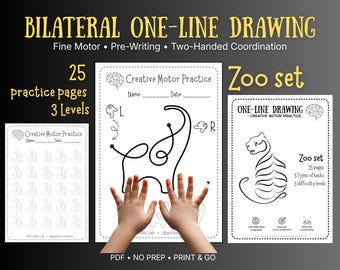 Bilateral One-Line Drawing Zoo Set | Fine Motor, Pre-Writing PDF (25 Pages)