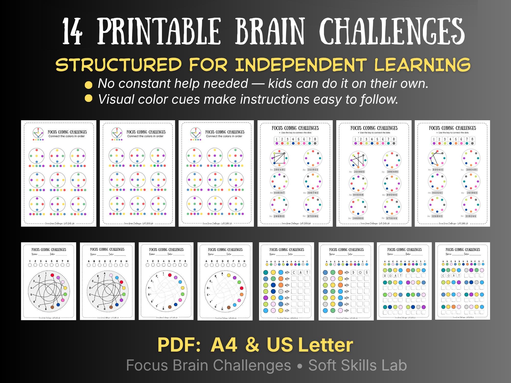 Focus Coding Worksheets for Kids | Brain Training Activities (A4 & US ...