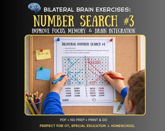 Bilateral Number Search Level 3 | Advanced Focus & Memory Worksheets | OT ADHD Homeschool