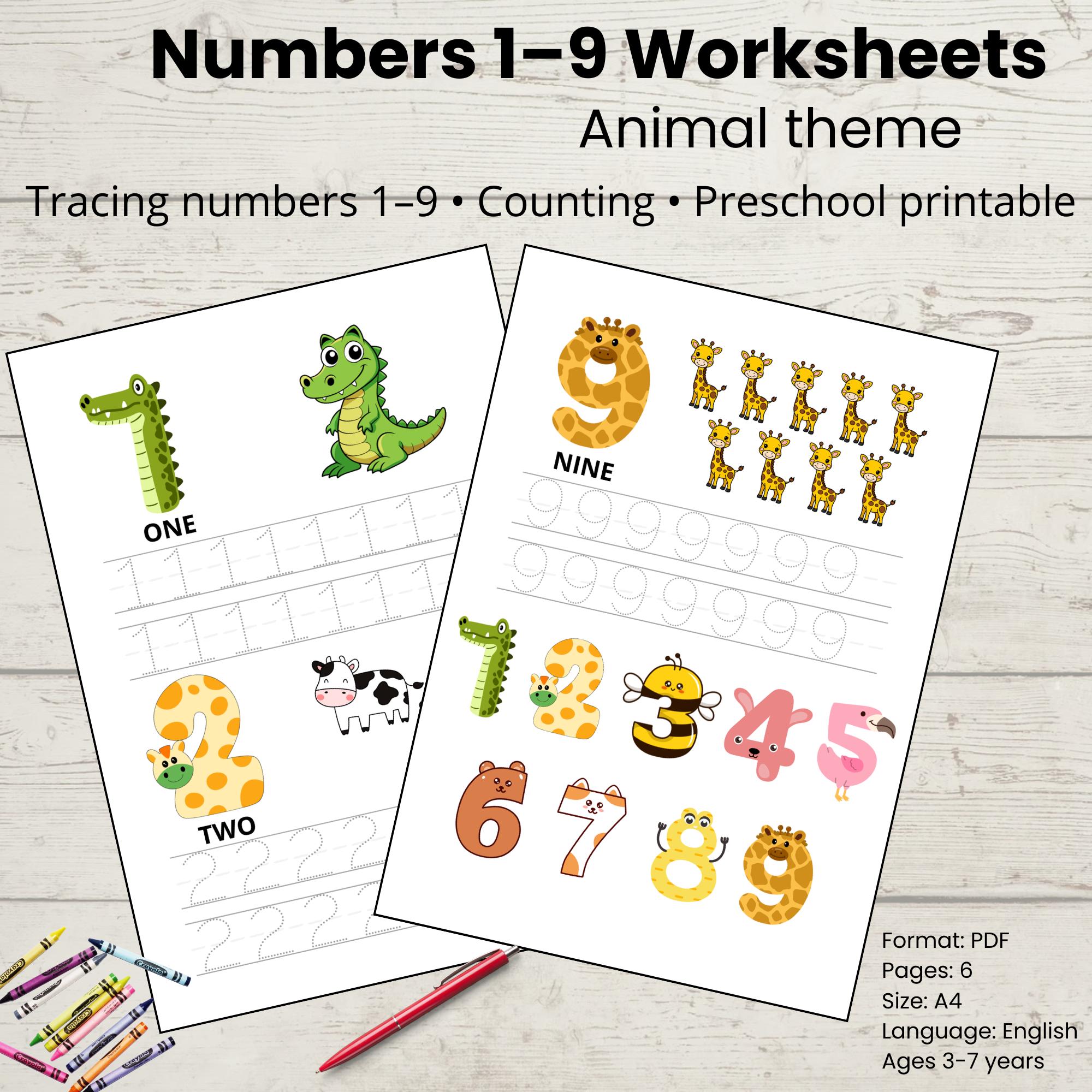 Numbers 1–9 Worksheets With Animals | Counting & Tracing | Fine Motor ...