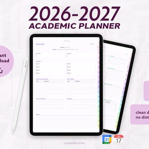 Digitale Studentenplanner iPad 2026 2027, Pastel, Hyperlinked PDF, GoodNotes Semester, Nederlandse Versie