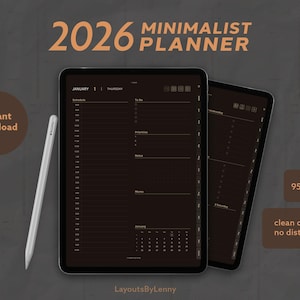 Digitale Planner iPad 2026, Dark Espresso, Hyperlinked PDF, GoodNotes Levensplanner