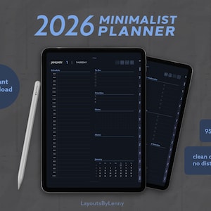 Digitale Planner iPad 2026, Dark Blue, Hyperlinked PDF, GoodNotes Levensplanner