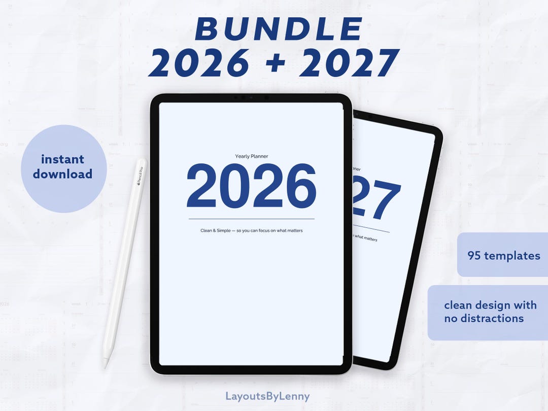 Bundle 2026/2027 Digital Planner for iPad | Minimalist Royal Blue Theme ...