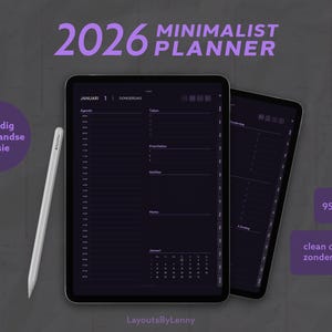2026 Minimalist Digital Planner, Dark Mode GoodNotes, Hyperlinked PDF (nederländska), nederländska versionen
