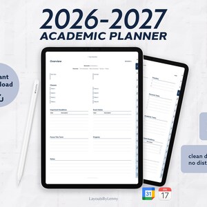 Digitale Studentenplanner iPad 2026 2027, Oxford Navy, Hyperlinked PDF, GoodNotes Academisch