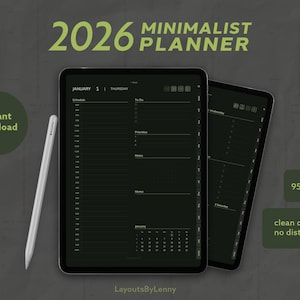 Digital Planner 2026 for iPad | Minimalist Dark Mode Olive Theme | GoodNotes