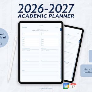 Digitale Studentenplanner iPad 2026 2027, Patina, Hyperlinked PDF, GoodNotes Academisch