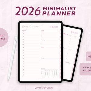 Digitale Planner iPad 2026, Pink, Hyperlinked PDF, GoodNotes Schattige Levensplanner