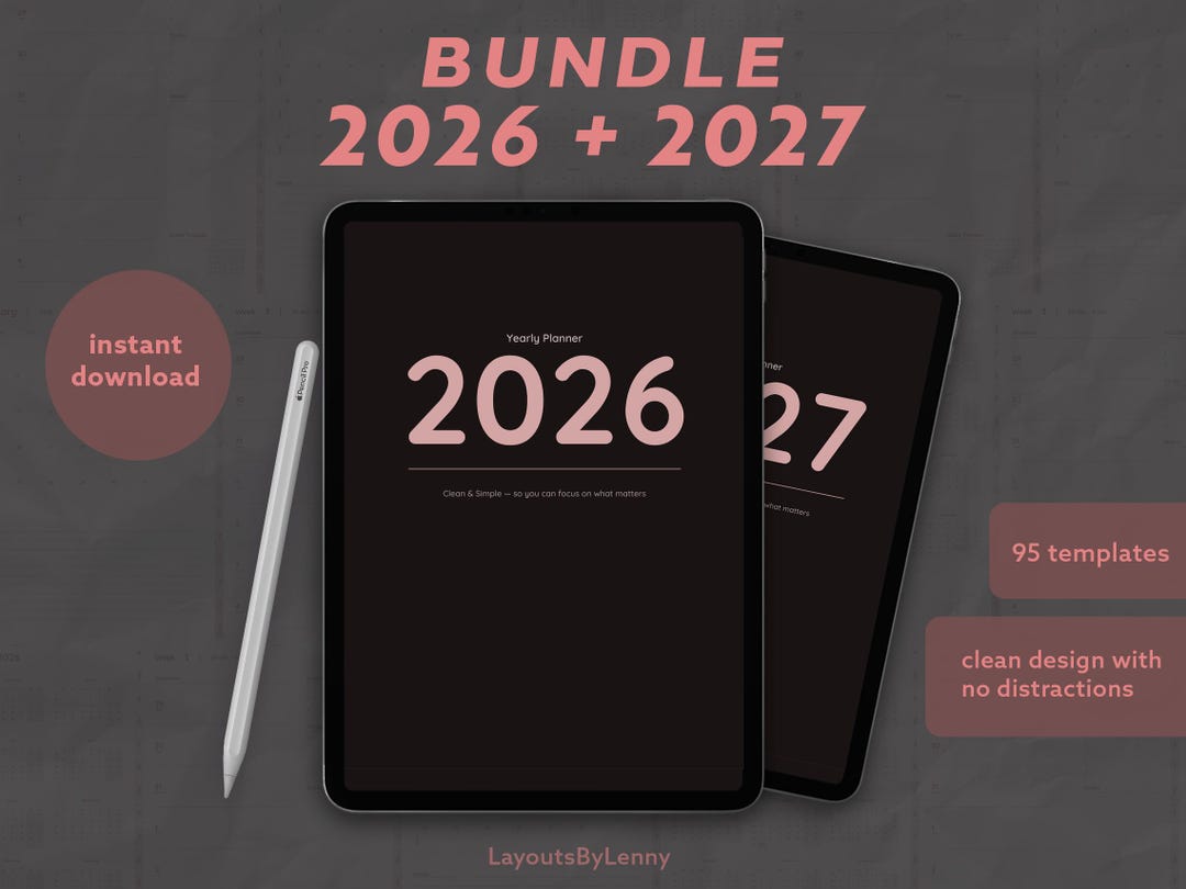 Bundle 2026/2027 Digital Planner for iPad | Dark Mode Rose Theme ...