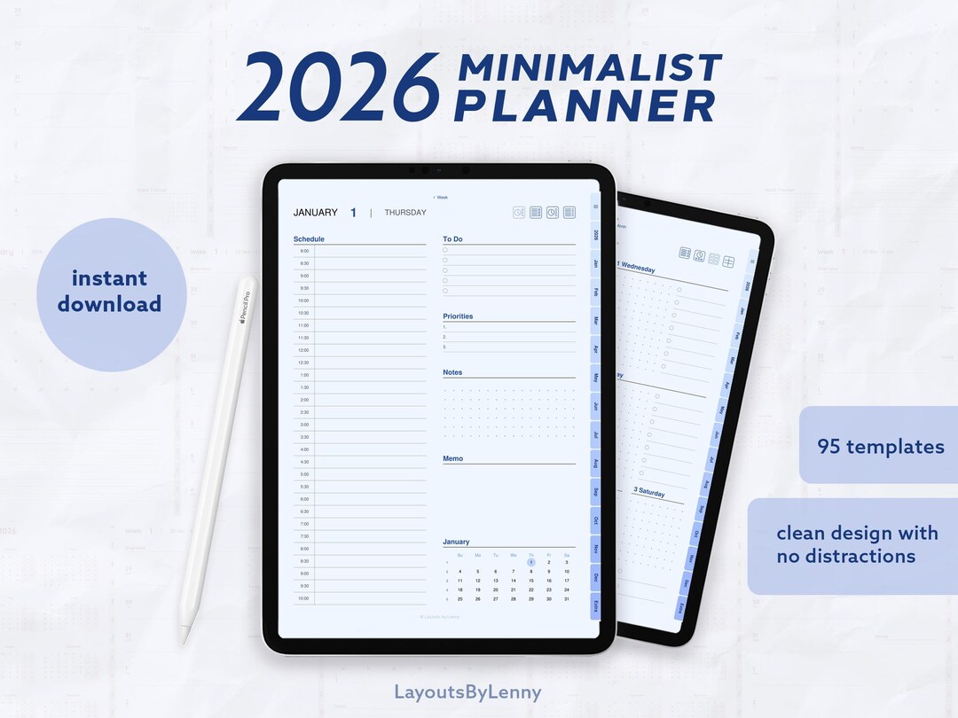 Digital Planner 2026 for iPad | Minimalist Royal Blue Theme | Goodnotes ...
