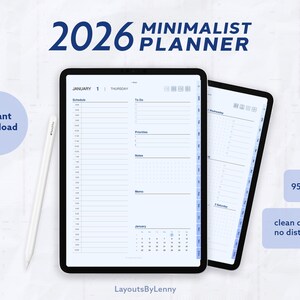 Digital Planner for iPad 2026, Royal Blue, Hyperlinked PDF, GoodNotes Academic Planner