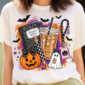 Preppy Halloween Spooky Season PNG, Ghost Coffee Pumpkin, Spooky Notes Coquette (Digital Download)