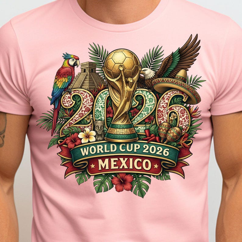 Mexico soccer fan PNG with golden football trophy illustration