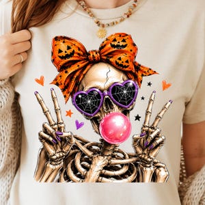 gothic halloween girl skeleton blowing bubble gum sublimation png