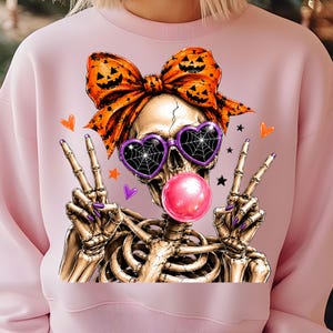 witchy skeleton girl bubble gum png for halloween shirts and crafts