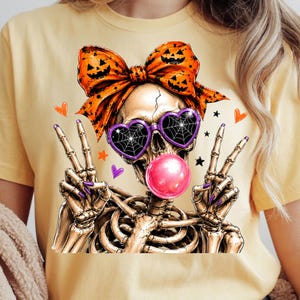 skeleton girl with purple heart sunglasses and pink bubble gum png