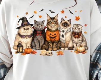 Halloween Cat PNG, Spooky Cats, Fall Autumn Sublimation, Witch Cat (Digital Download)