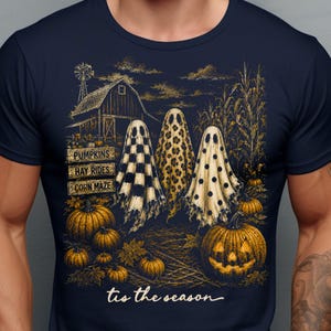 Tis The Season Halloween sublimation design with spooky ghosts and pumpkin patch artwork