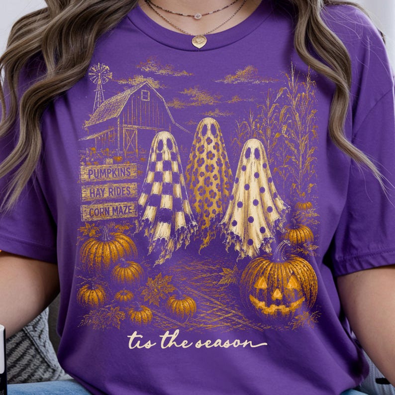 High-quality Halloween digital download featuring vintage ghosts and seasonal autumn farm elements