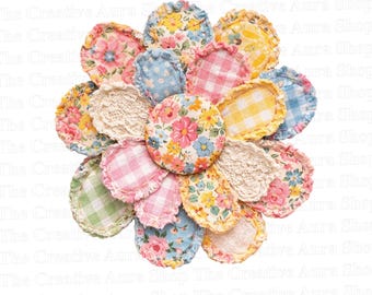 Patchwork Flower PNG, Faux Fabric Floral Design, Vintage Quilt Style Flower (Digital Download)