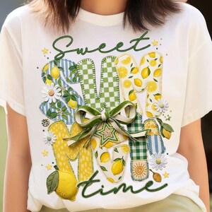 Söt sommartid PNG, retro blommig lapptäcke preppy citron flickaktigt kokett rosett (digital nedladdning)