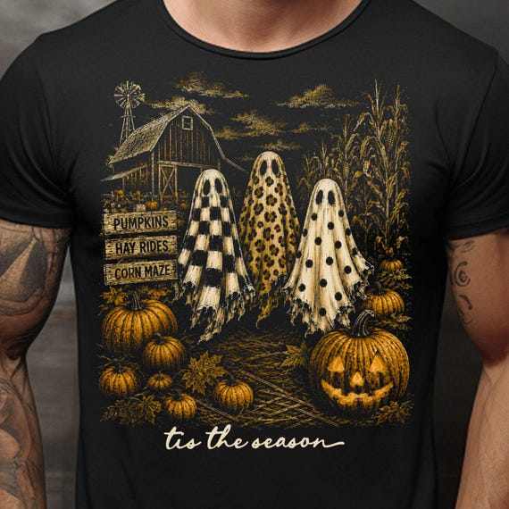 Vintage Halloween Ghosts Trio PNG, Tis The Season Retro Pumpkin Spooky Autumn (Digital Download)