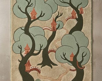 Handmade Fantasy Tree Rug, Whimsical Forest Area Rug, Cottagecore Tufted Rug, Storybook Nursery Decor, Woodland Home Decor