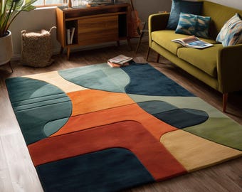 Modern Abstract Geometric Area Rug – Bold Colorful Statement Carpet for Living Room