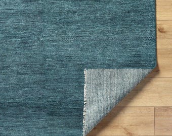 Vintage Oushak Style Rug, Hand Tufted Floral Area Rug, Turkish Inspired Wool Carpet, Pastel Blue Handmade Living Room Rug