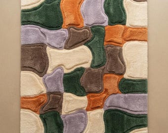 Abstract Tufted Area Rug, Modern Organic Geometric Rug, Colorful Handmade Carpet, Boho Contemporary Home Decor, Living Room Rug
