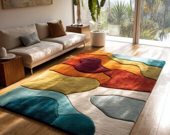 Abstract Area Rug, Modern Hand Tufted Rug, Mid Century Living Room Rug, Artistic Designer Carpet, Contemporary Rug, Unique Statement Rug