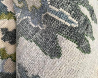 Vintage Oushak Style Rug, Hand Tufted Floral Area Rug, Turkish Inspired Wool Carpet, Pastel Blue Handmade Living Room Rug