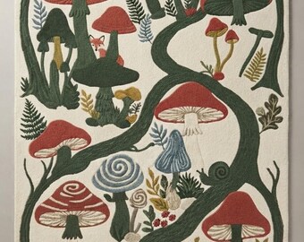 Handmade Mushroom Tufted Area Rug, Whimsical Woodland Forest Decor, Cottagecore Home Accent, Nature Inspired Floor Art