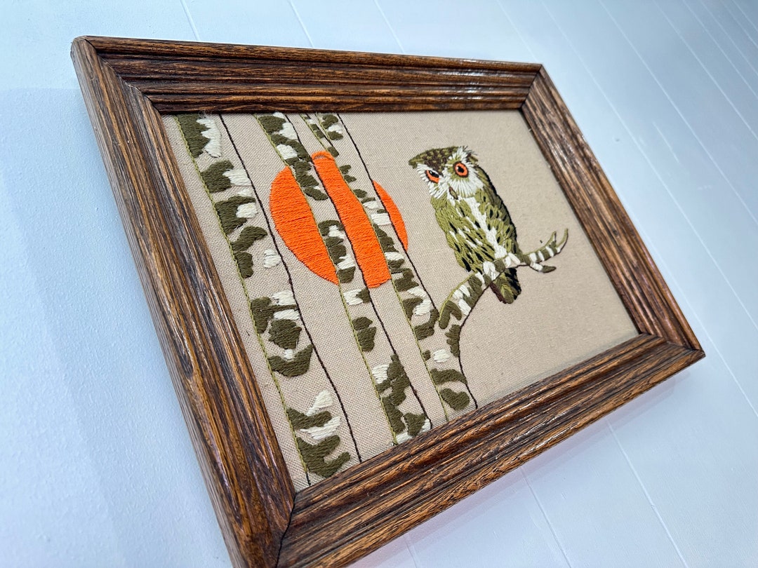 1970s Owl Crewel Art Vintage Etsy