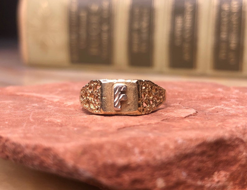 Art Deco 14K Gold Letter F Ring Size 6