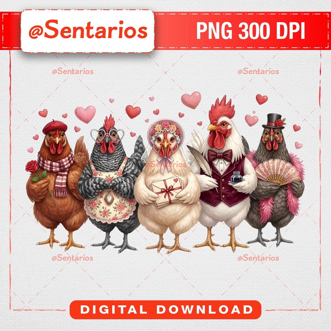 Valentine Chicken PNG, Cute Chicken Love Art, Romantic Farm Animal ...