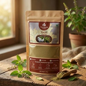 Polvo de Tulsi ayurvédico / Suplemento natural de albahaca sagrada para la inmunidad y la relajación