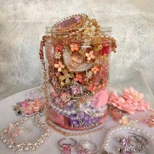 Tarro misterioso de joyería rosa, lindo joyero kawaii, joyería Fairycore Coquette, regalo sorpresa hecho a mano para ella