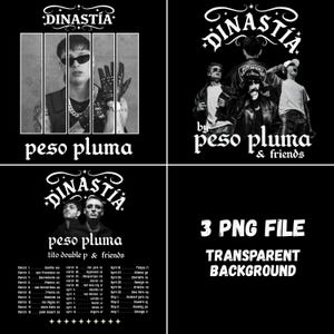 Könnte beinhalten: Schwarz-weiß digitale Kunst mit Peso Pluma. Das Bild enthält den Text "DINASTIA" und "peso pluma" in einer stilisierten Schriftart. Zusätzlicher Text lautet "3 PNG FILE TRANSPARENT BACKGROUND". Es ist eine Werbegrafik.