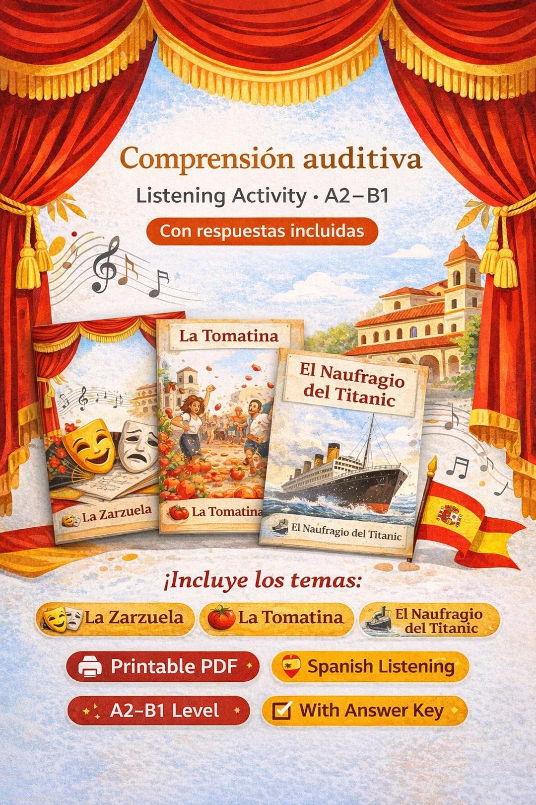 Fichas de comprensión auditiva en español A2–B1 / La Zarzuela, La ...